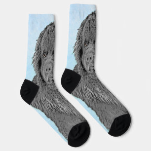 Newfoundland Painting - Cute Original Dog Art Socks