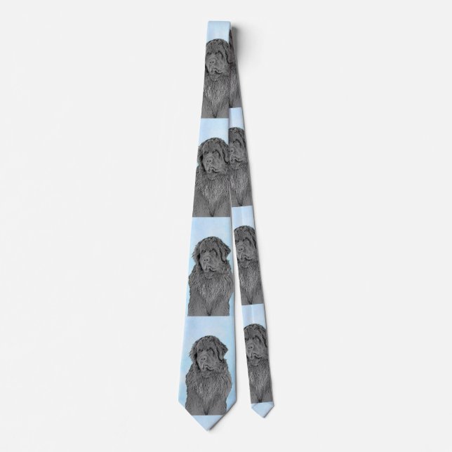 Newfoundland Painting - Cute Original Dog Art Tie (Front)