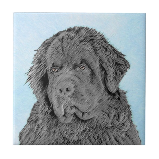 Newfoundland Painting - Cute Original Dog Art Tile (Front)