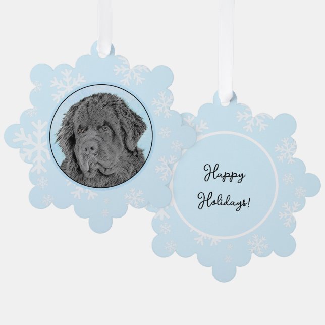 Newfoundland Painting - Cute Original Dog Art Tree Decoration Card (Front/Back)