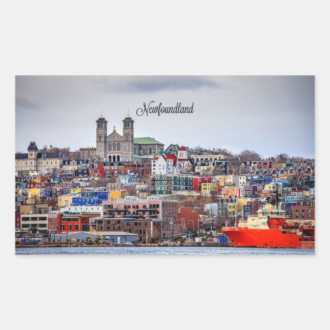 Newfoundland, panoramic cityscape photograph rectangular sticker (Front)