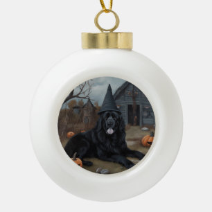 Newfoundland Pumpkins Halloween Scary  Ceramic Ball Christmas Ornament