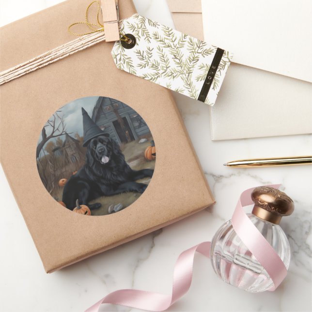 Newfoundland Pumpkins Halloween Scary  Classic Round Sticker (Gifting)