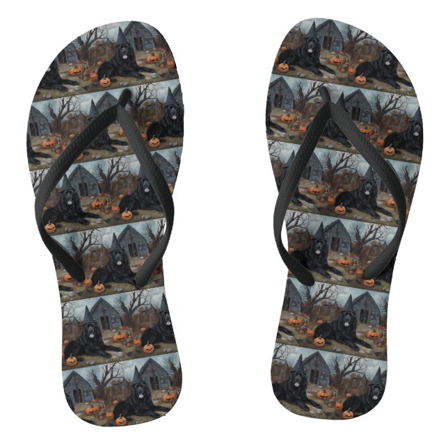 Newfoundland Pumpkins Halloween Scary  Flip Flops (Footbed)