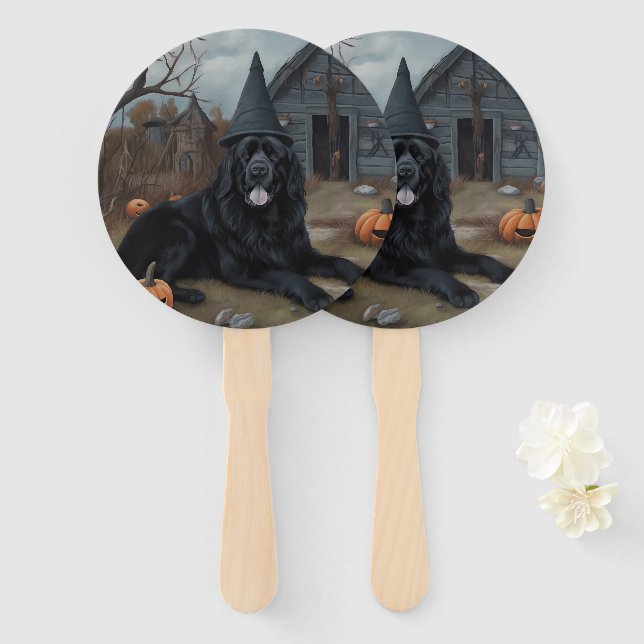 Newfoundland Pumpkins Halloween Scary  Hand Fan (Front and Back)
