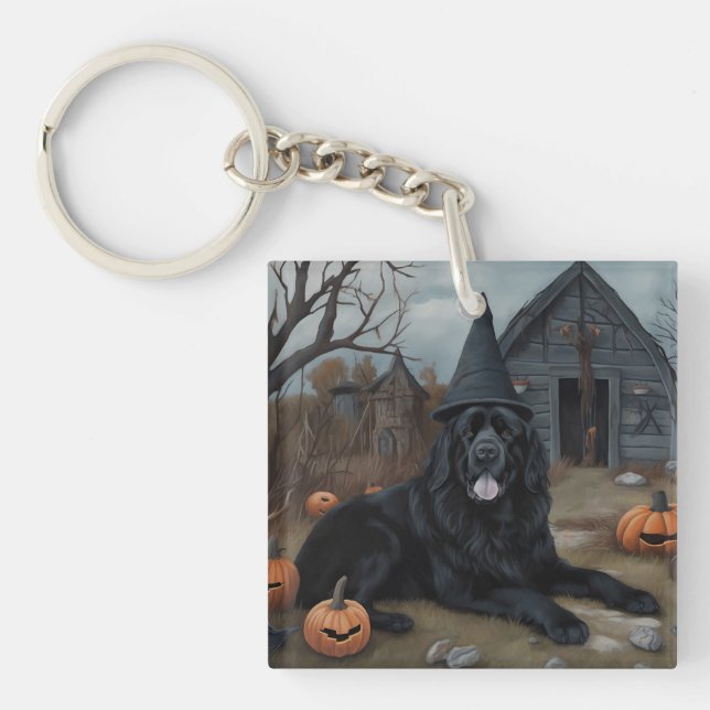 Newfoundland Pumpkins Halloween Scary  Key Ring (Front)