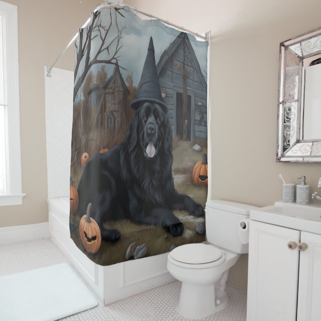 Newfoundland Pumpkins Halloween Scary  Shower Curtain (In Situ)