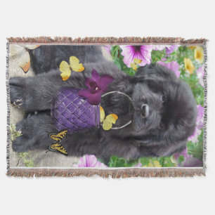 Newfoundland Puppy And Butterflies Throw Blanket