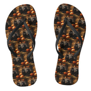Newfoundland Puppy Autumn Delight Pumpkin Flip Flops