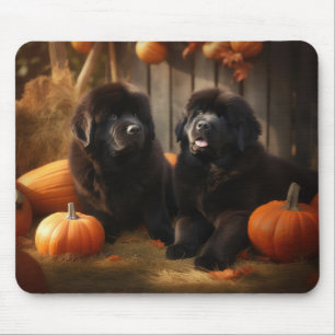 Newfoundland Puppy Autumn Delight Pumpkin Mouse Mat