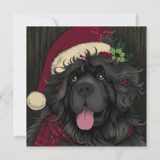 Newfoundland Puppy Dog Santa Hat Holiday Card