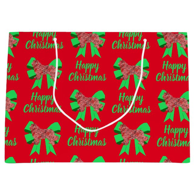 Newfoundland Red Christmas Dog & Green Bow Large Gift Bag (Front)