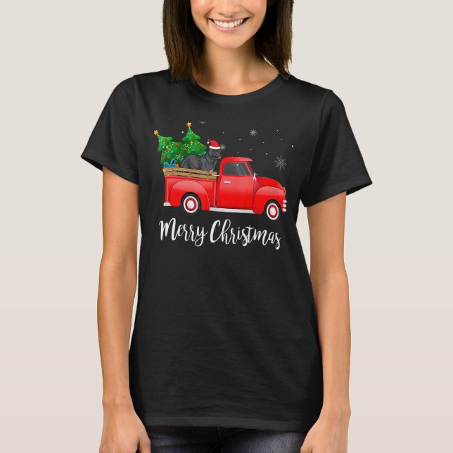 Newfoundland Red Truck Christmas Tree Xmas Dog T-Shirt (Front)