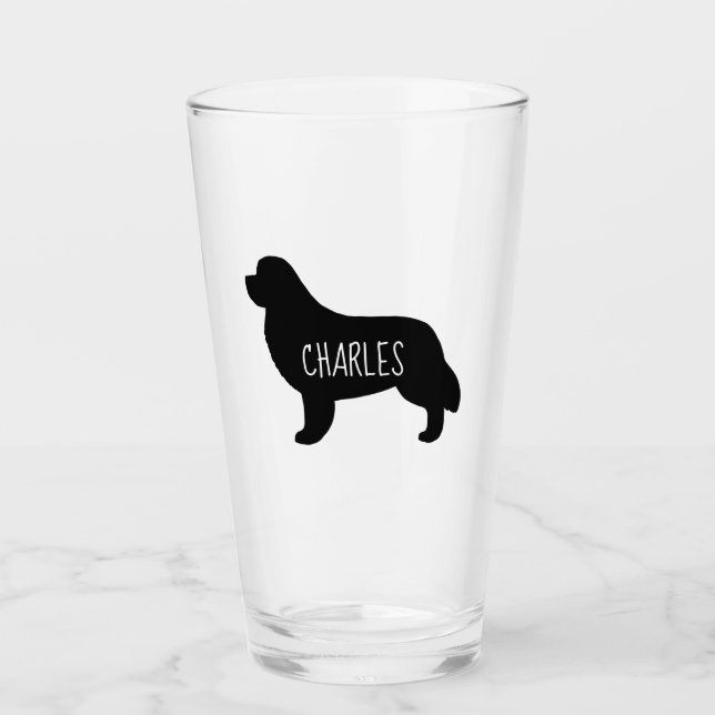 Newfoundland Silhouette Personalised Dog Glass (Front)