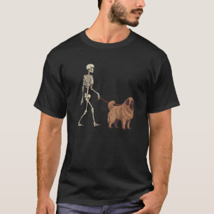 Newfoundland Skeleton Dog Walking Halloween Dog T-Shirt