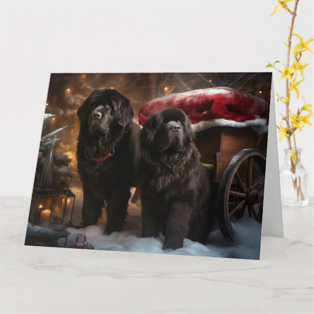 Newfoundland Snowy Sleigh Christmas Decor Card (Yellow Flower)