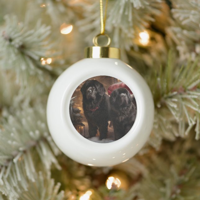 Newfoundland Snowy Sleigh Christmas Decor Ceramic Ball Christmas Ornament (Tree)