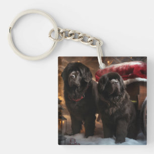 Newfoundland Snowy Sleigh Christmas Decor Key Ring