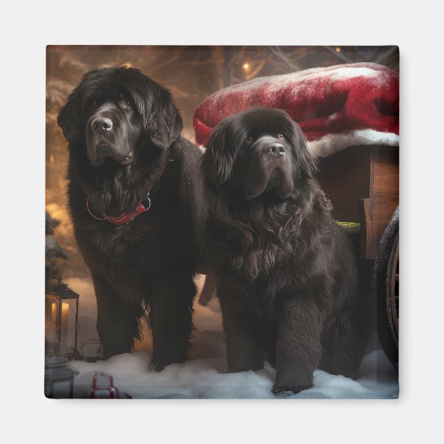 Newfoundland Snowy Sleigh Christmas Decor Magnet (Front)