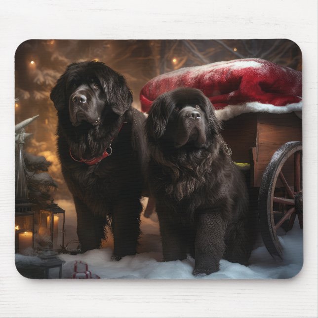 Newfoundland Snowy Sleigh Christmas Decor Mouse Mat (Front)