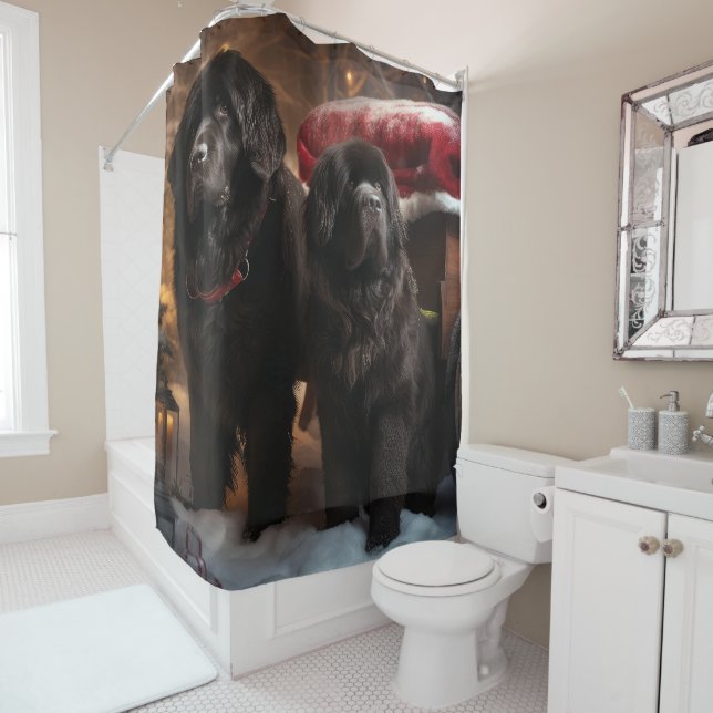 Newfoundland Snowy Sleigh Christmas Decor Shower Curtain (In Situ)