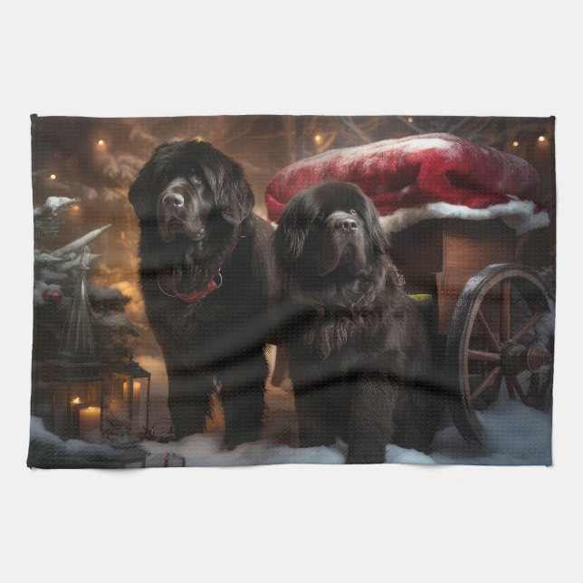 Newfoundland Snowy Sleigh Christmas Decor Tea Towel (Horizontal)