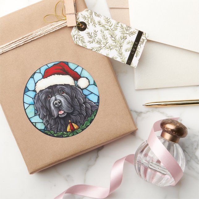 Newfoundland Stained Glass Christmas Classic Round Sticker (Gifting)