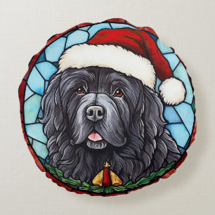 Newfoundland Stained Glass Christmas Round Cushion