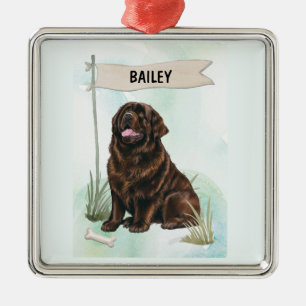 Newfoundland Watercolor Personalised Dog Metal Tree Decoration