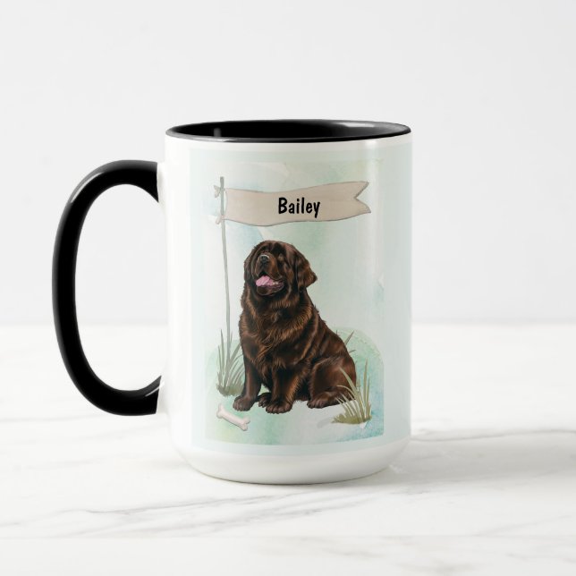 Newfoundland Watercolor Personalised Dog Mug (Left)