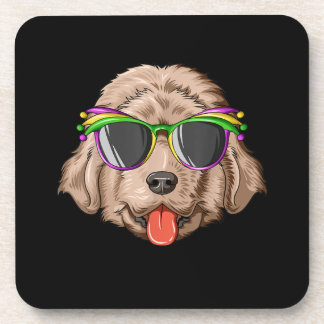 Newfoundland wearing glasses and mask present coaster