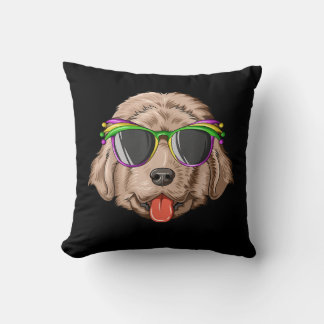 Newfoundland wearing glasses and mask present cushion