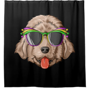 Newfoundland wearing glasses and mask present shower curtain