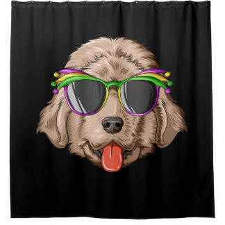 Newfoundland wearing glasses and mask present shower curtain