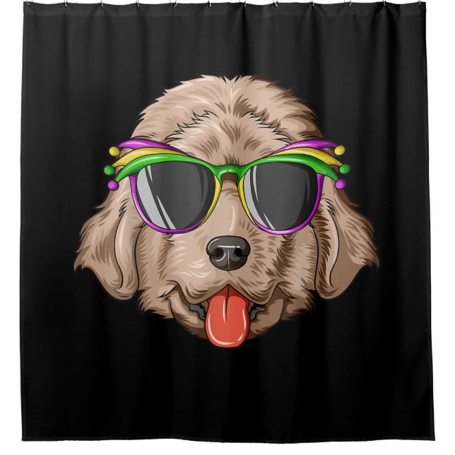 Newfoundland wearing glasses and mask present shower curtain (Front)