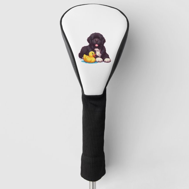 Newfoundland with a rubber duck   golf head cover (Front)
