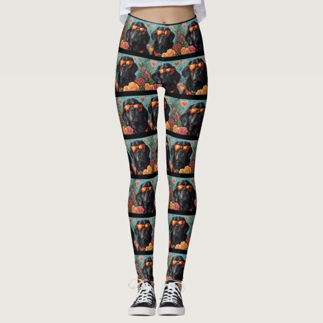 Newfoundland with Heart Roses Valentine's Day  Leggings (Front)