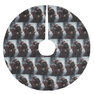 Newfoundland With Santa Claus Festive Christmas  Brushed Polyester Tree Skirt