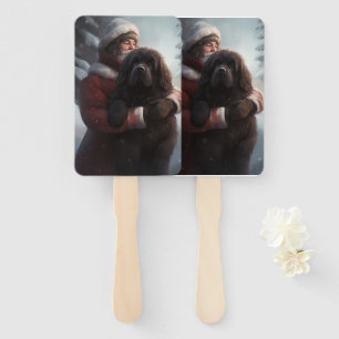 Newfoundland With Santa Claus Festive Christmas Hand Fan