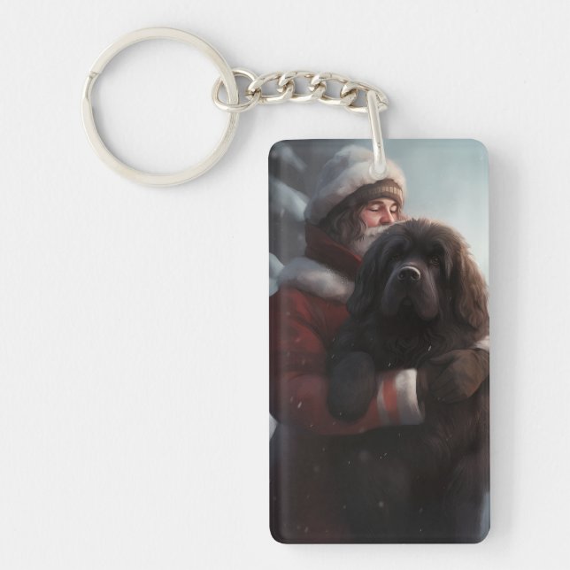 Newfoundland With Santa Claus Festive Christmas  Key Ring (Front)