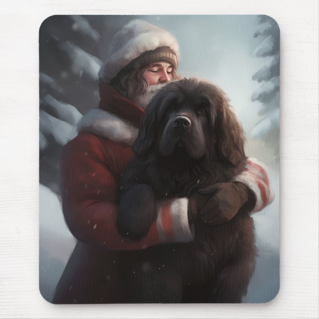 Newfoundland With Santa Claus Festive Christmas  Mouse Mat (Front)