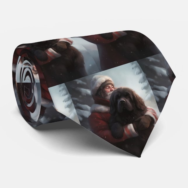 Newfoundland With Santa Claus Festive Christmas  Tie (Rolled)