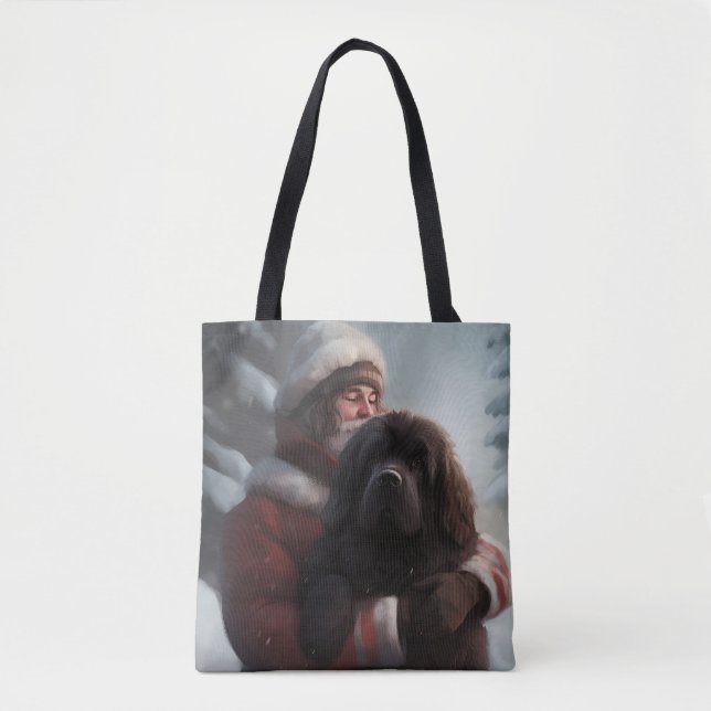 Newfoundland With Santa Claus Festive Christmas  Tote Bag (Front)