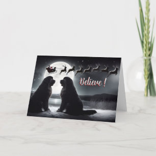 Newfs and Santa Silhouette Christmas  Holiday Card