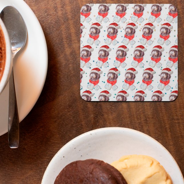 Newfypoo Dog Breed Christmas Stars Square Paper Coaster (Creator Uploaded)