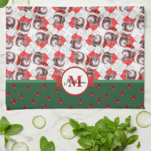 Newfypoo Pattern Monogram Christmas Dog Tea Towel