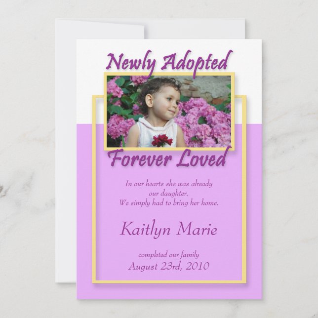 Newly Adopted, Forever Loved ~ Announcements (Front)