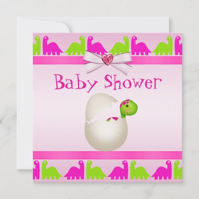 Newly Hatched Baby Girl Dinosaur Baby Shower Invitation (Front)