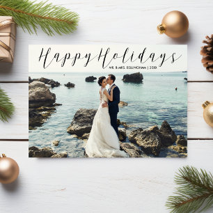 Newly Married Happy Holidays Photo Elegant Marble Holiday Card