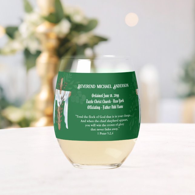 Newly Ordained Priest Pastor Deacon Minister Stemless Wine Glass (Insitu (Wedding))